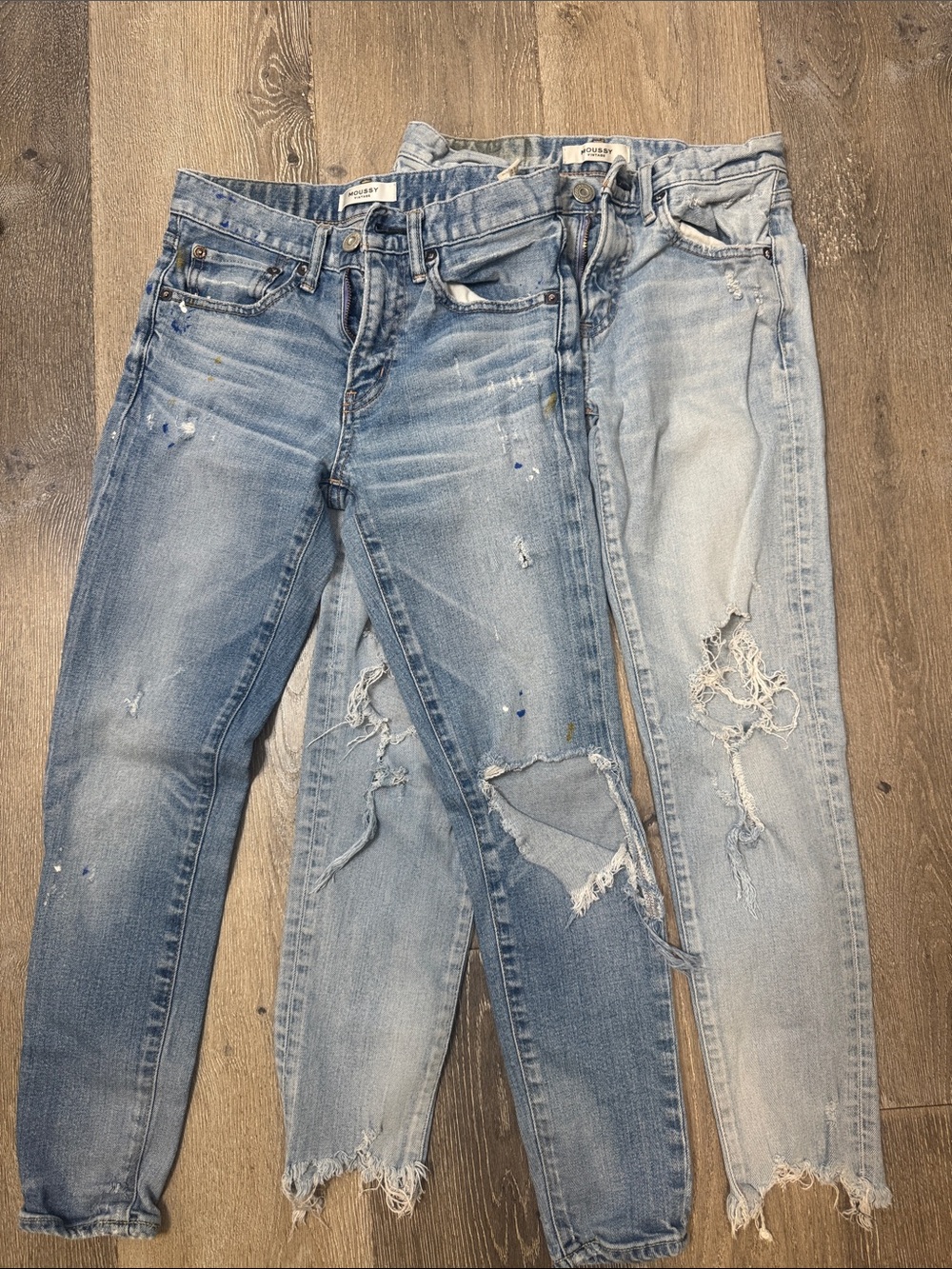 Moussy Two-Tone Ripped Skinny Jeans in Light & Medium Blue-2 pairs AZ1409